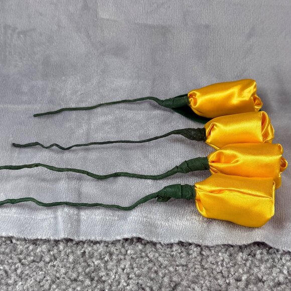 Yellow Satin Artificial Roses Bouquet Corsage Boutonnieres Floral Decoration - Picture 2 of 16